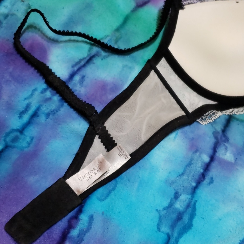 Victoria's Secret Blk/Wht Rhinestone Bra sz34C - Picture 6 of 8